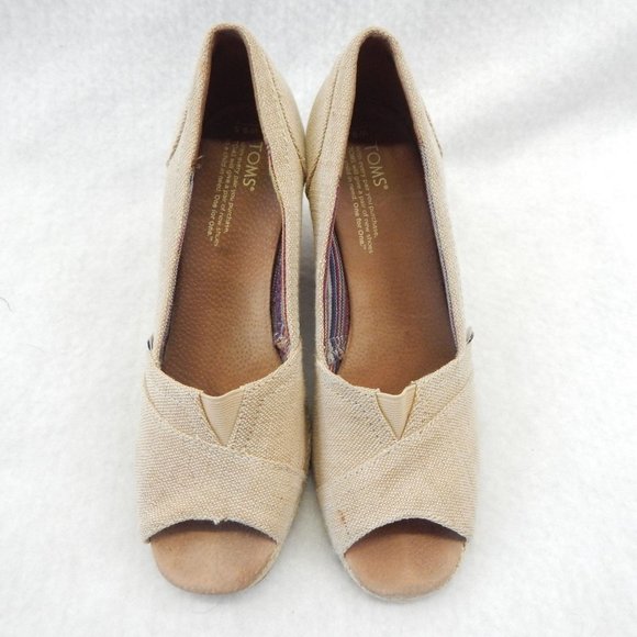 TOMS Womens Beige Peep Toe Wedges SIze 9.5 - Picture 4 of 9